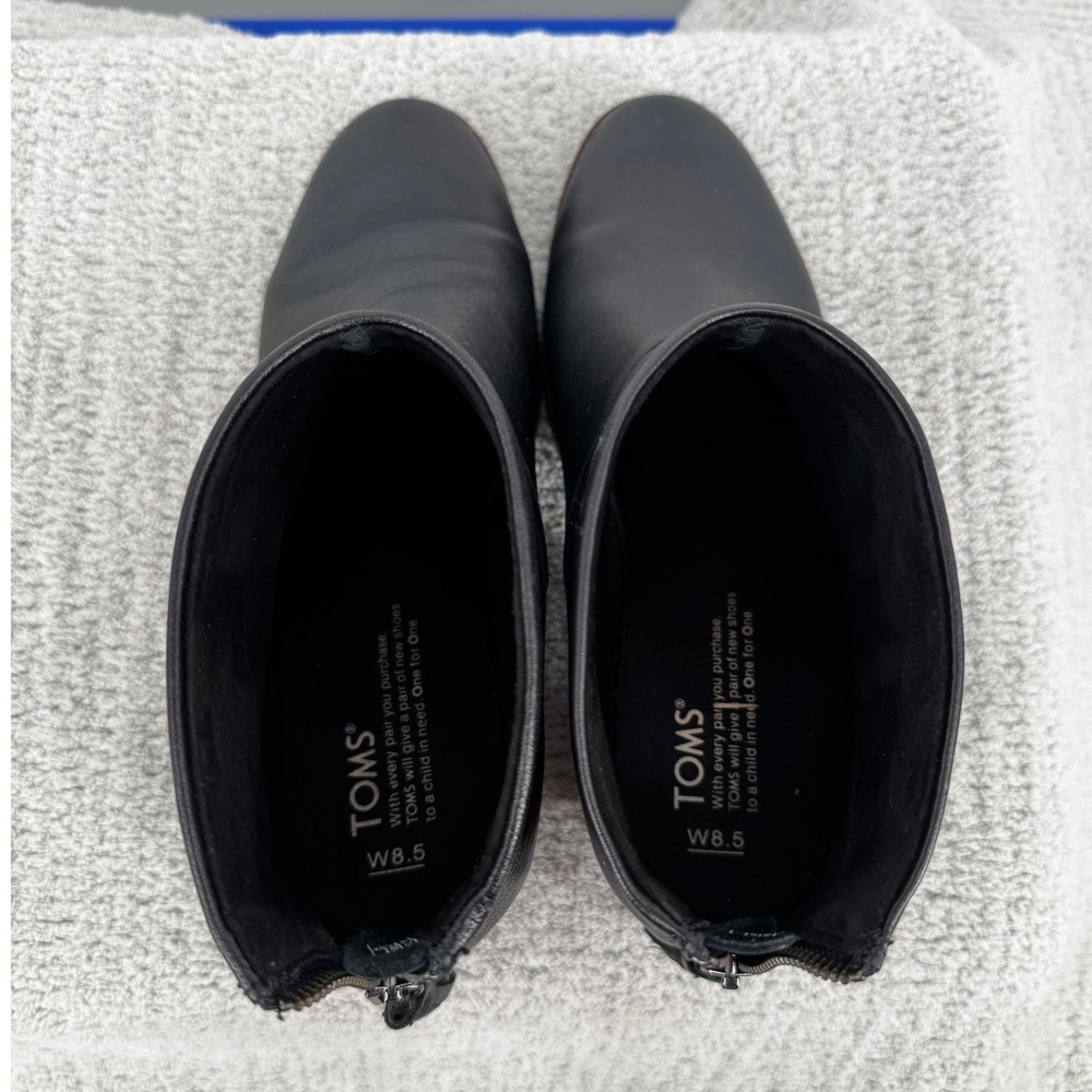 TOMS Leila Black Leather Ankle Boots Tassel Zip Block Heel Carpe Diem W8.5